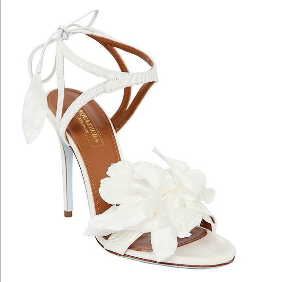 Aquazzura Shoes - Aquazzura Women's White 105mm Floral Satin Bridal Sandals 37